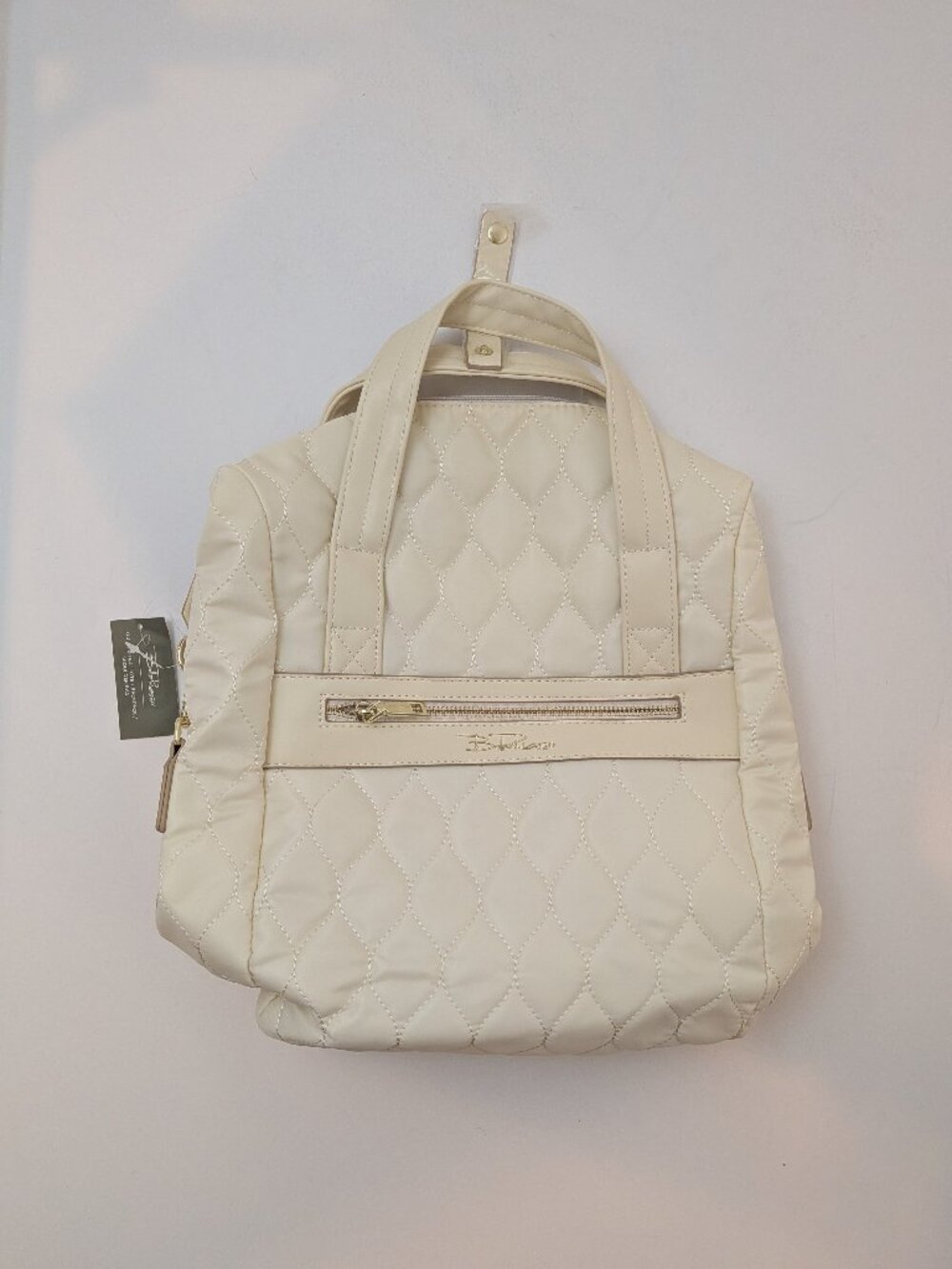 NWT Bella Russo Quilted 14.4" Tote/Backpack/Shoulder Bag in White